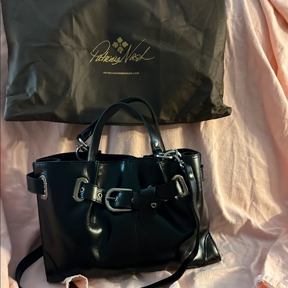 Patricia Nash Black Shoulder Bag with Glossy Finish